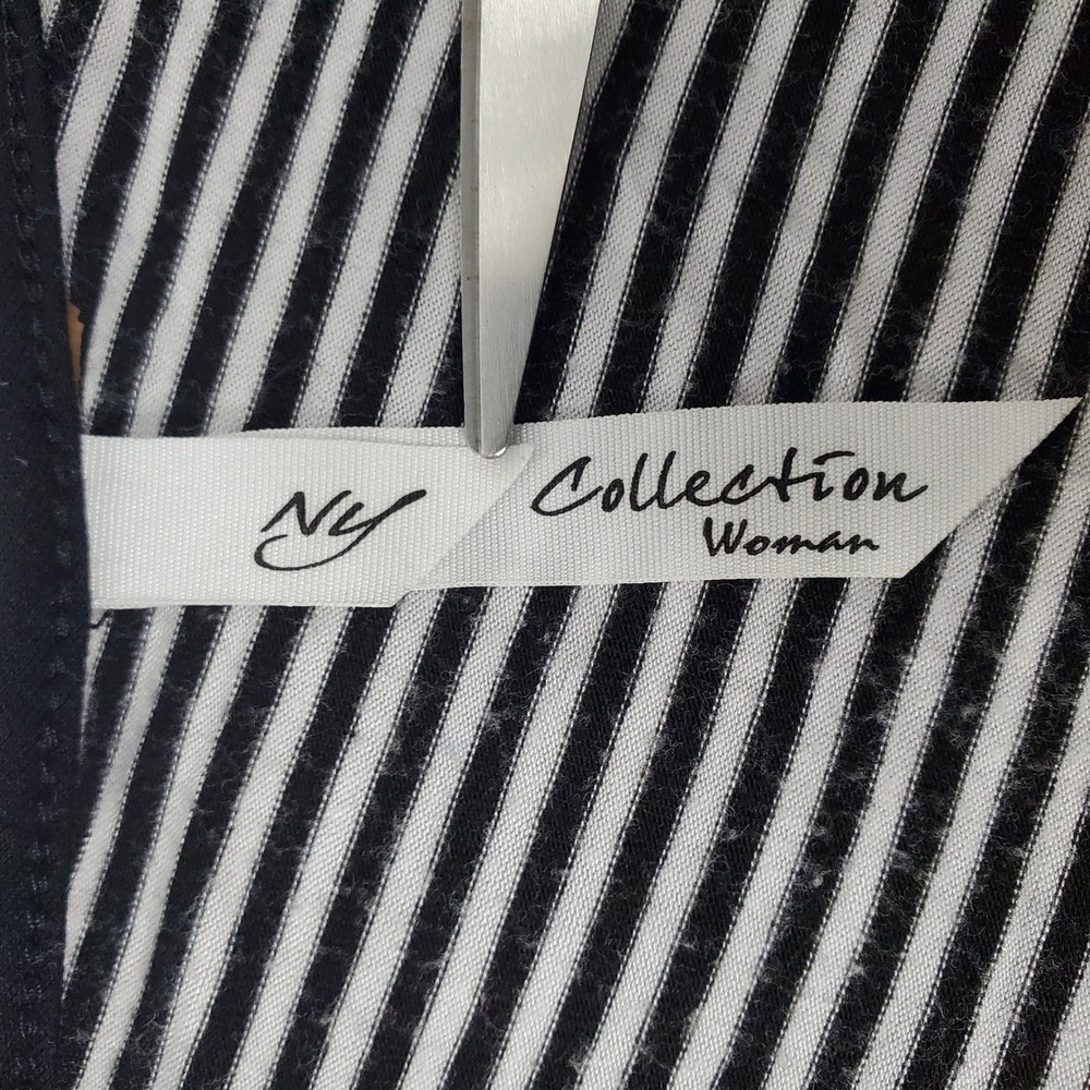 NY Collection Woman Black White Striped Asymmetric Tunic 3/4 Sleeve Top ZKPU0563 - Picture 3 of 8